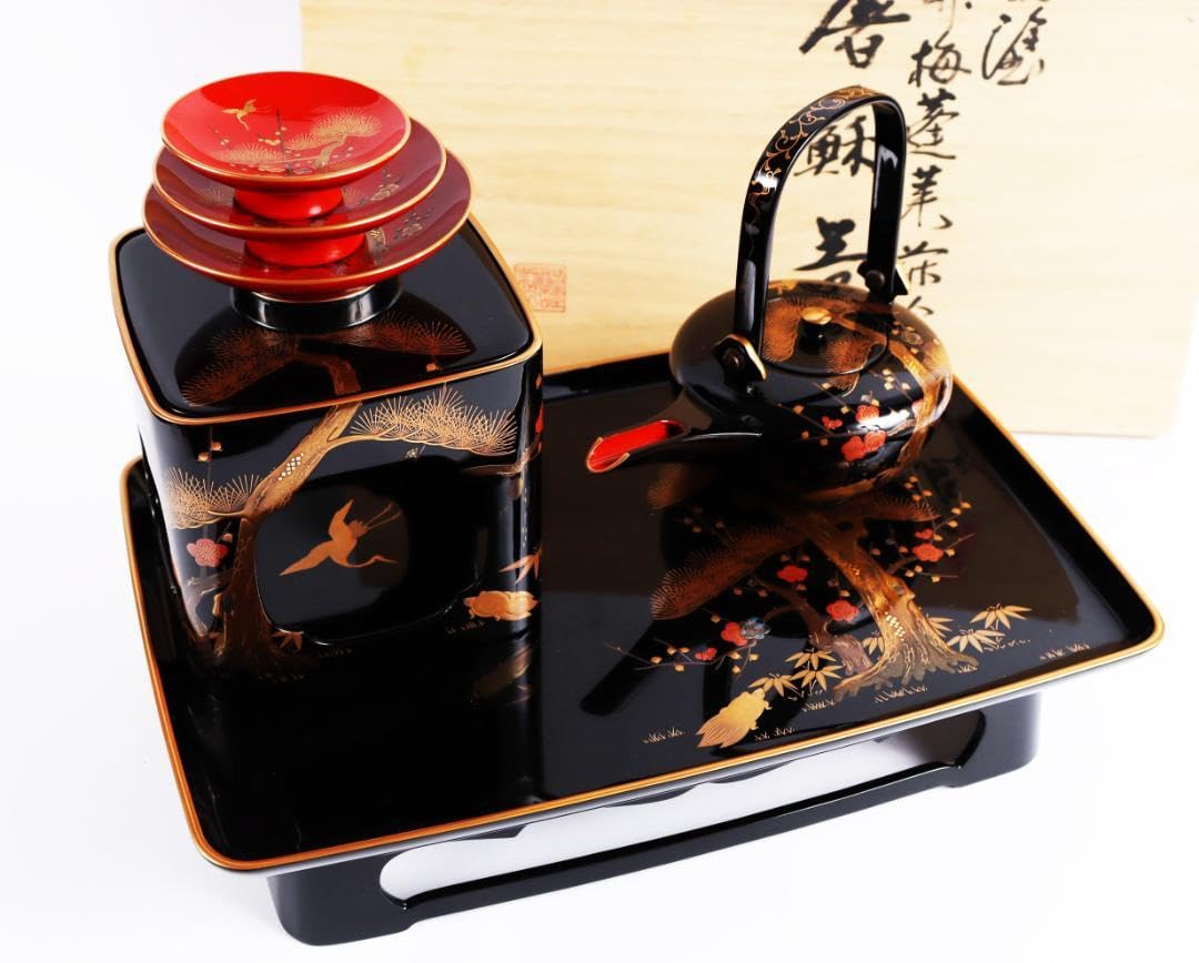 【輪島塗】松喰鶴蒔絵屠蘇器 公式】アンティーク家具ラフジュ工房商品詳細ページ輪島塗 黒塗 松喰鶴